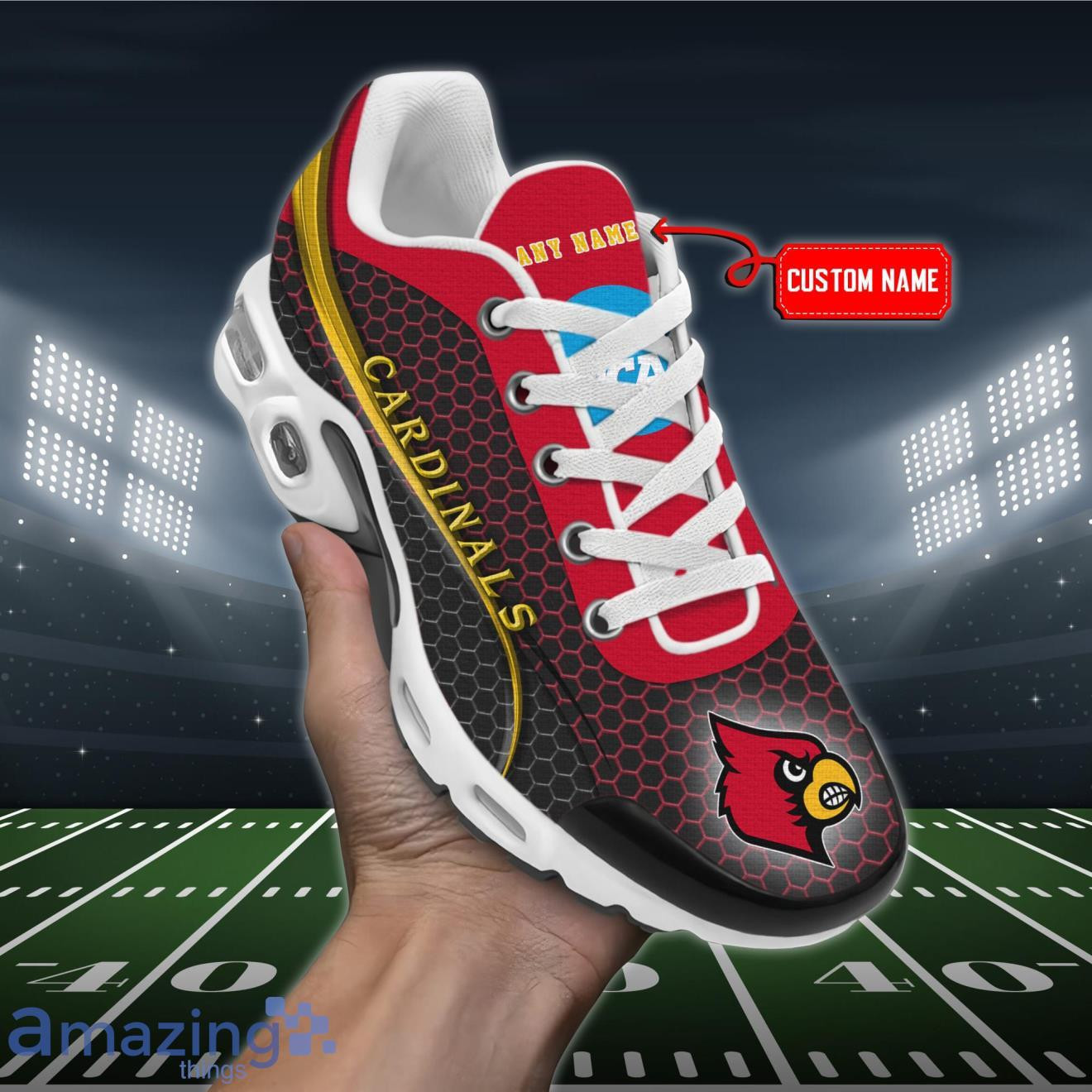 Personalized Louisville Cardinals Team Logo Hexagon Pattern Team Color TN Air Max Shoes Air Cushion Sneakers