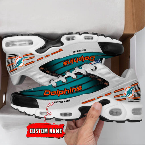 Personalized Miami Dolphins Black And Team Color Stripes White TN Shoes Air Cushion Sneakers