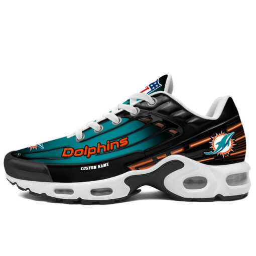 Personalized Miami DolphinsBlack And Team Color Stripes Black TN Air Max Shoes Air Cushion Sneakers
