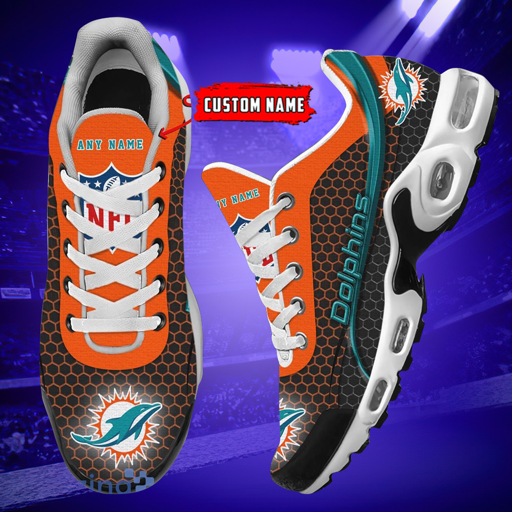 Personalized Miami DolphinsTeam Logo Hexagon Pattern Team Color TN Air Max Shoes Air Cushion Sneakers
