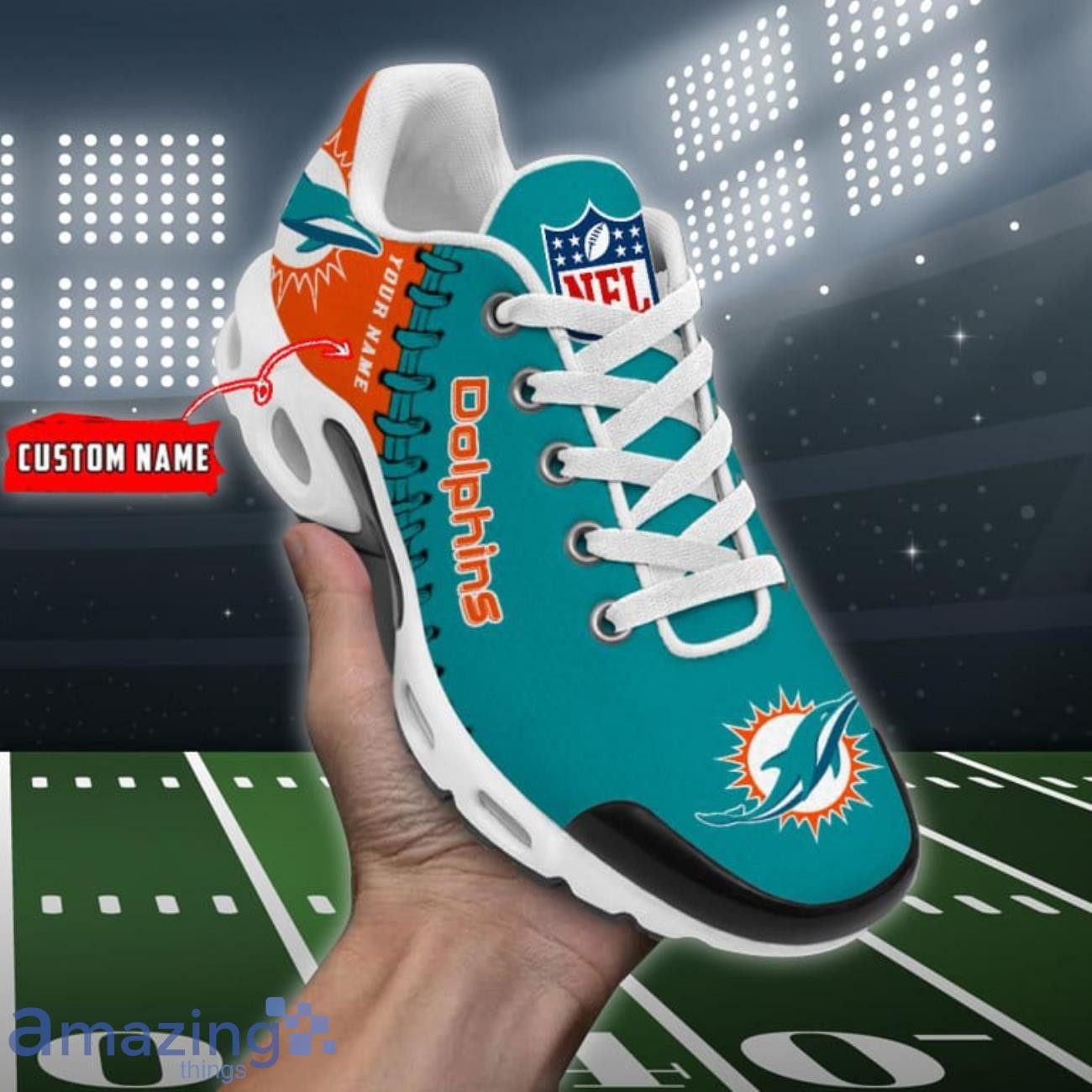 Personalized Miami DolphinsTeam Logo Rugby Ball Pattern TN Air Max Shoes Air Cushion Sneakers