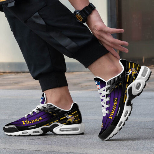 Personalized Minnesota VikingsBlack And Team Color Stripes Black TN Air Max Shoes Air Cushion Sneakers