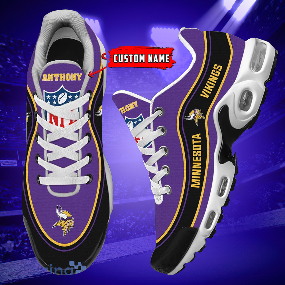 Personalized Minnesota VikingsTeam Logo Team Name On Black TN Air Max Shoes Air Cushion Sneakers