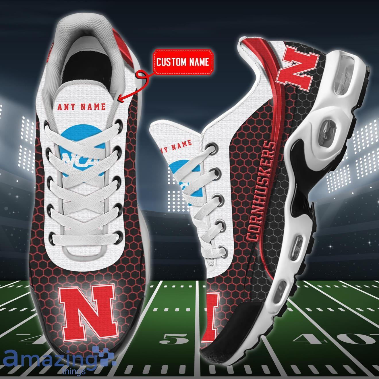 Personalized Nebraska Cornhuskers Team Logo Hexagon Pattern Team Color TN Shoes Air Cushion Sneakers