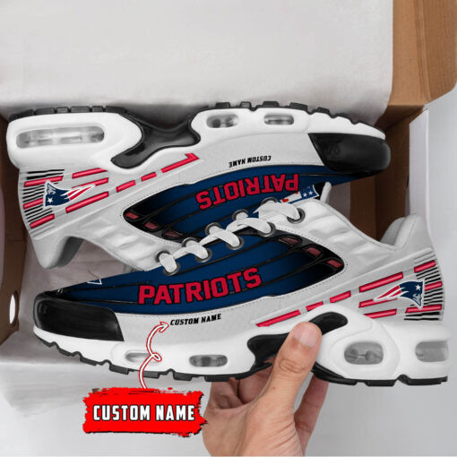 Personalized New England Patriots Black And Team Color Stripes White TN Air Max Shoes Air Cushion Sneakers