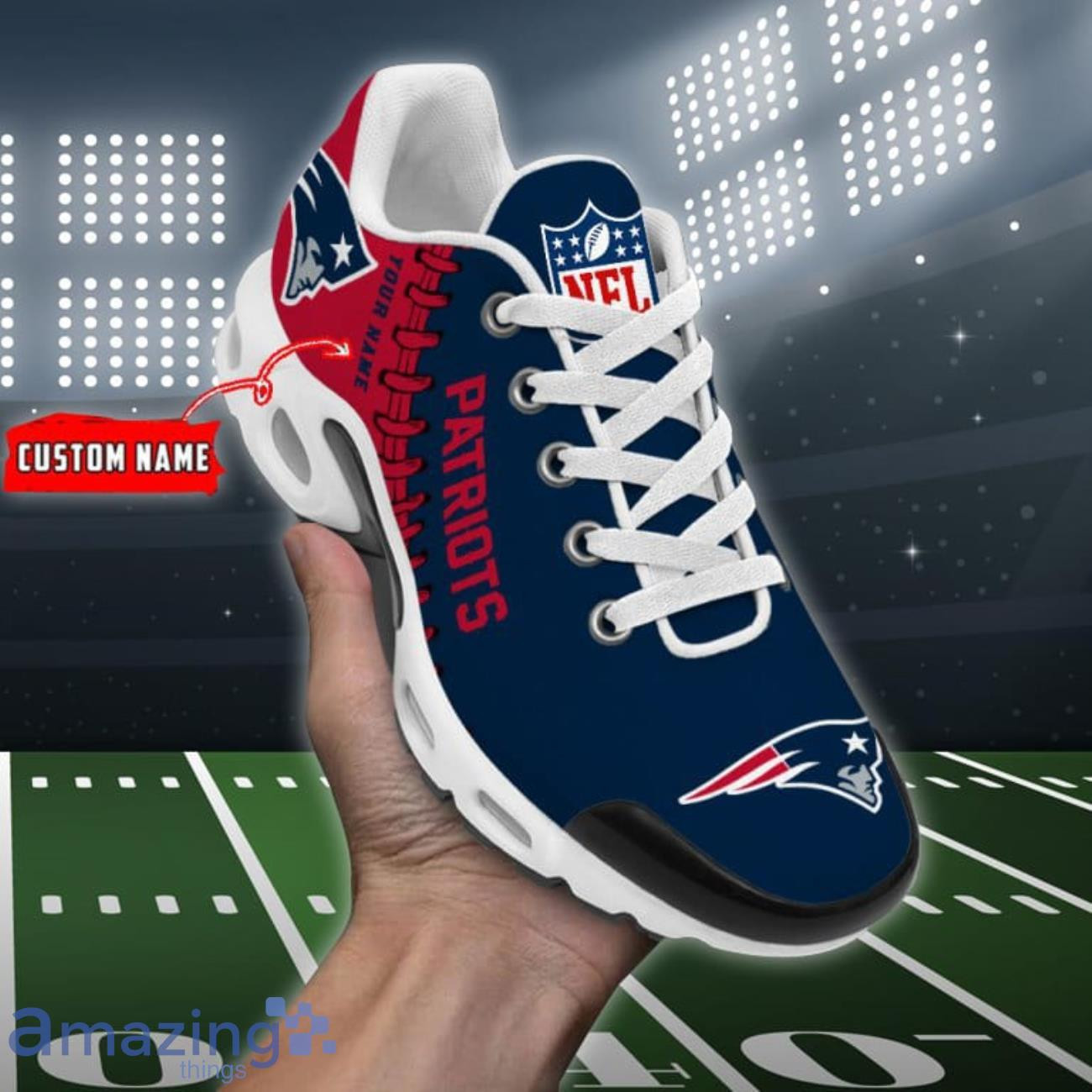 Personalized New England PatriotsTeam Logo Rugby Ball Pattern TN Air Max Shoes Air Cushion Sneakers