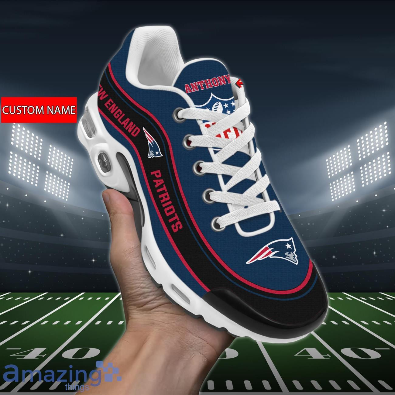 Personalized New England PatriotsTeam Logo Team Name On Black TN Air Max Shoes Air Cushion Sneakers