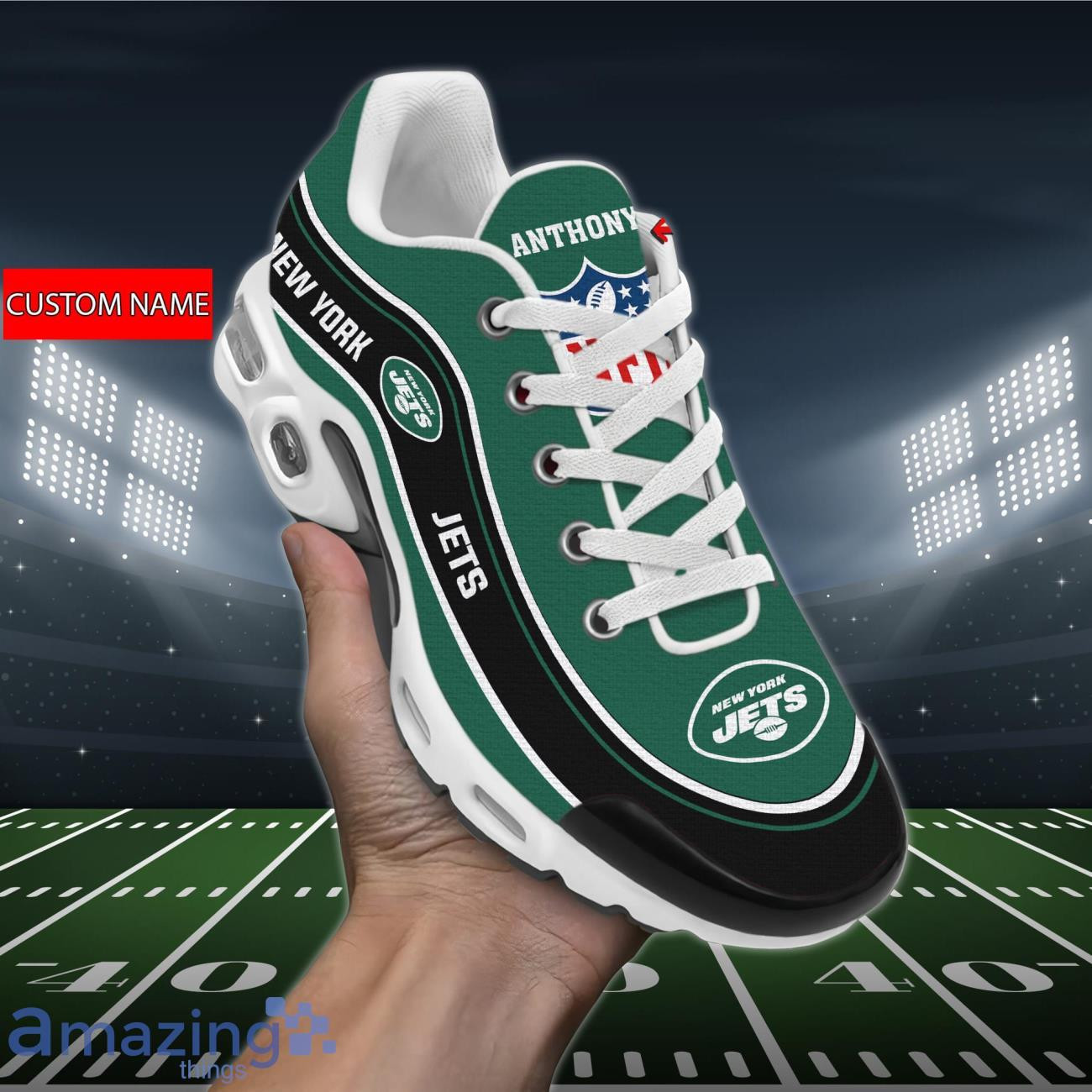 Personalized New York JetsTeam Logo Team Name On Black TN Air Max Shoes Air Cushion Sneakers