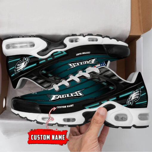 Personalized Philadelphia Eagles Black And Team Color Stripes Black TN Shoes Air Cushion Sneakers