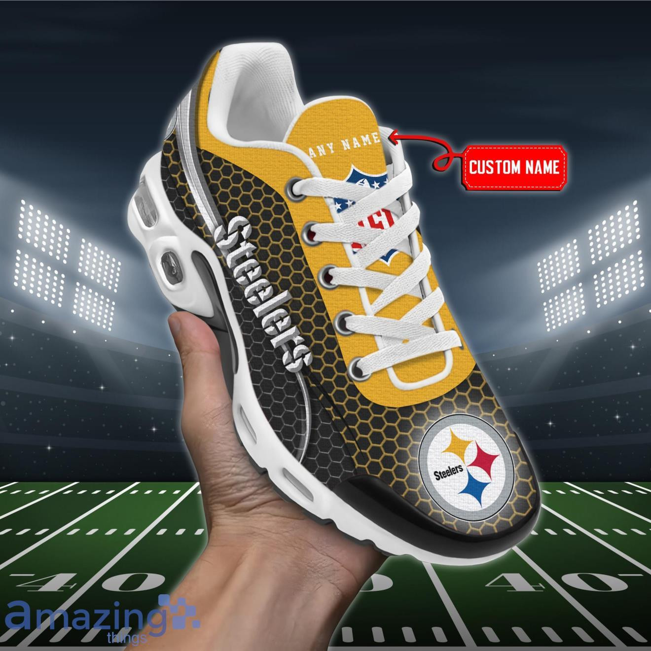 Personalized Pittsburgh SteelersTeam Logo Hexagon Pattern Team Color TN Air Max Shoes Air Cushion Sneakers