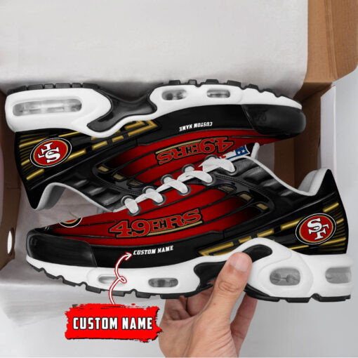Personalized San Francisco 49ers Black And Team Color Stripes Black TN Shoes Air Cushion Sneakers