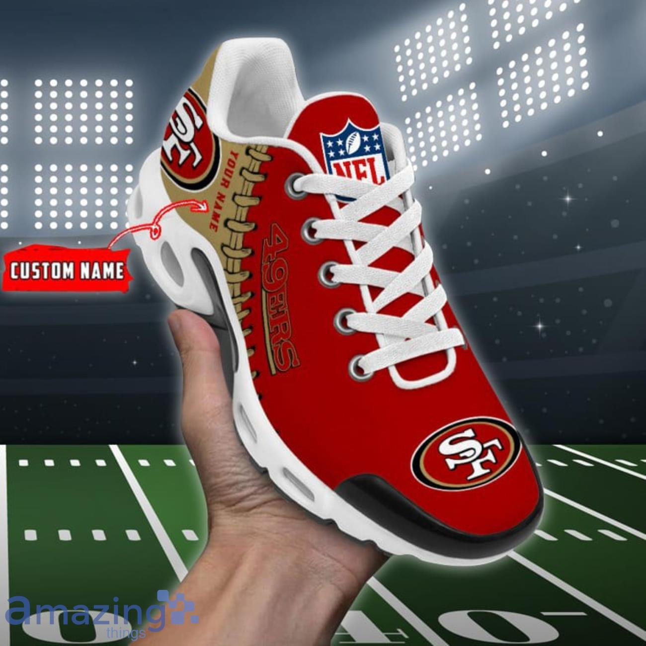 Personalized San Francisco 49ersTeam Logo Rugby Ball Pattern TN Air Max Shoes Air Cushion Sneakers