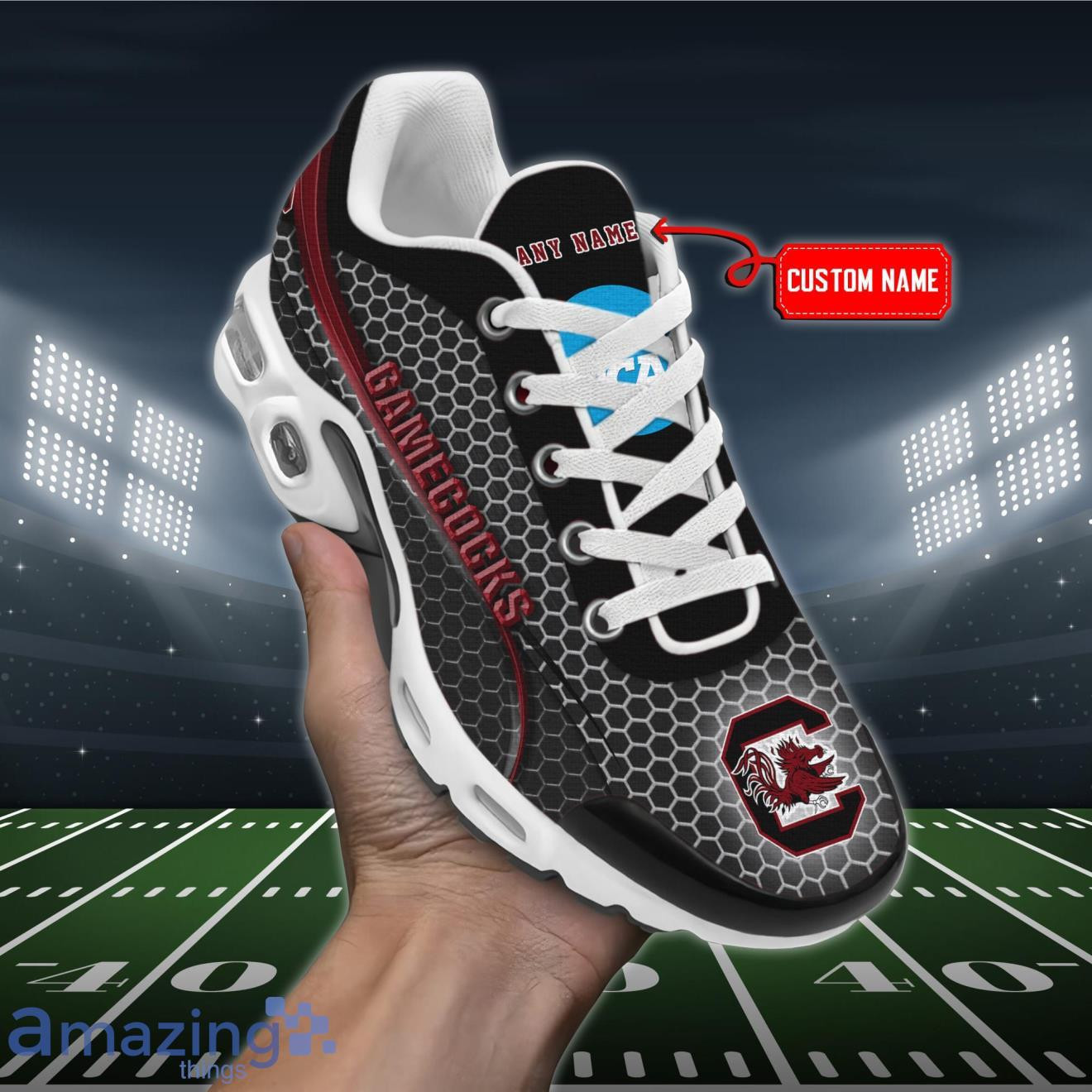 Personalized South Carolina Gamecocks Team Logo Hexagon Pattern Team Color TN Air Max Shoes Air Cushion Sneakers