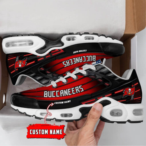 Personalized Tampa Bay Buccaneers Black And Team Color Stripes Black TN Air Max Shoes Air Cushion Sneakers