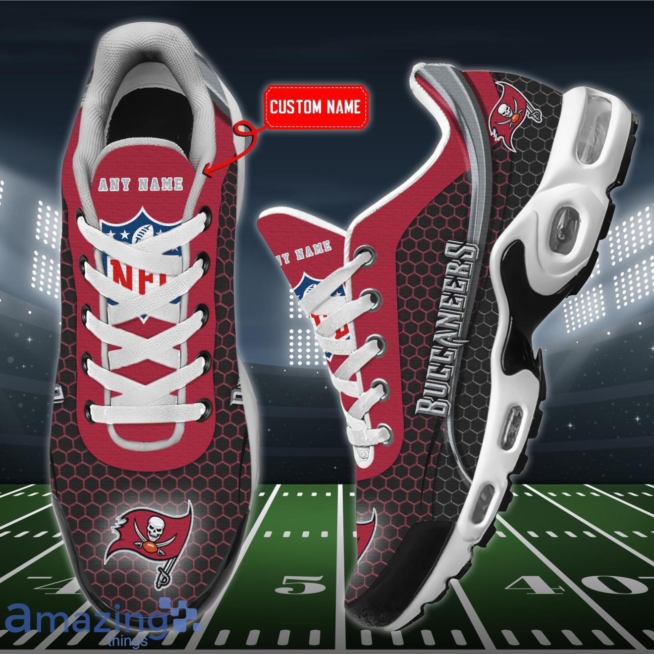 Personalized Tampa Bay Buccaneers Team Logo Hexagon Pattern Team Color TN Air Max Shoes Air Cushion Sneakers