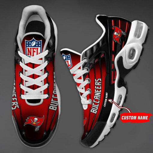 Personalized Tampa Bay BuccaneersBlack And Team Color Stripes Black TN Air Max Shoes Air Cushion Sneakers