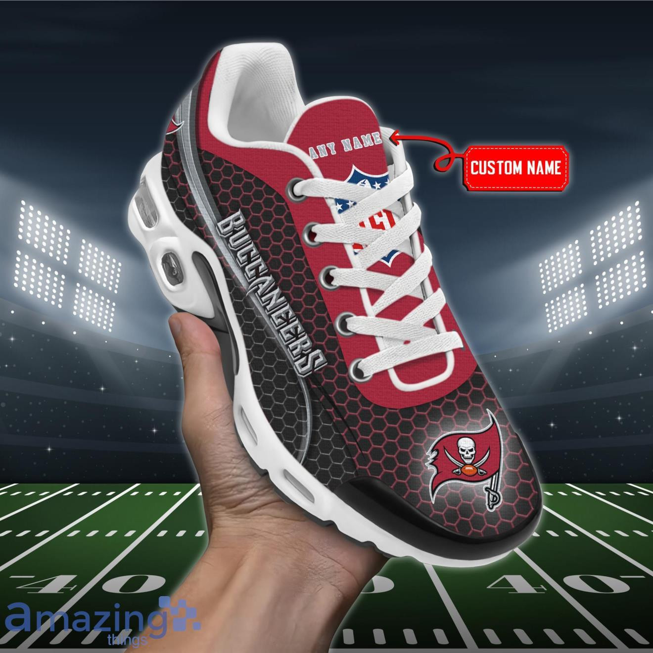Personalized Tampa Bay BuccaneersTeam Logo Hexagon Pattern Team Color TN Air Max Shoes Air Cushion Sneakers