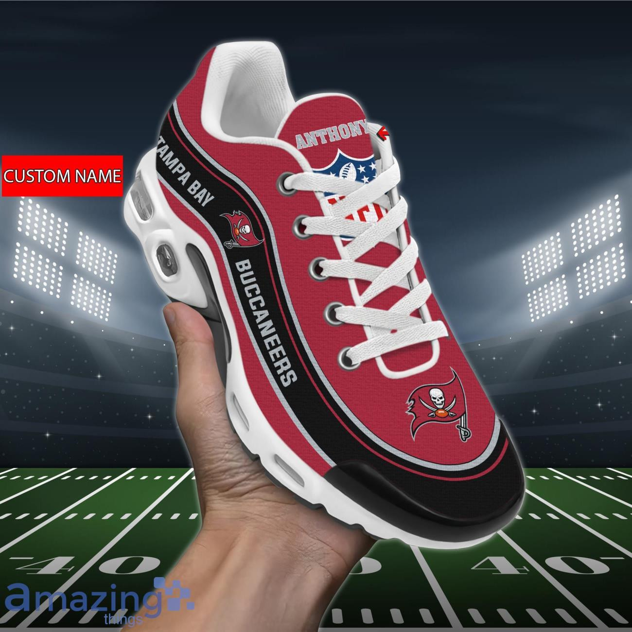 Personalized Tampa Bay BuccaneersTeam Logo Team Name On Black TN Air Max Shoes Air Cushion Sneakers