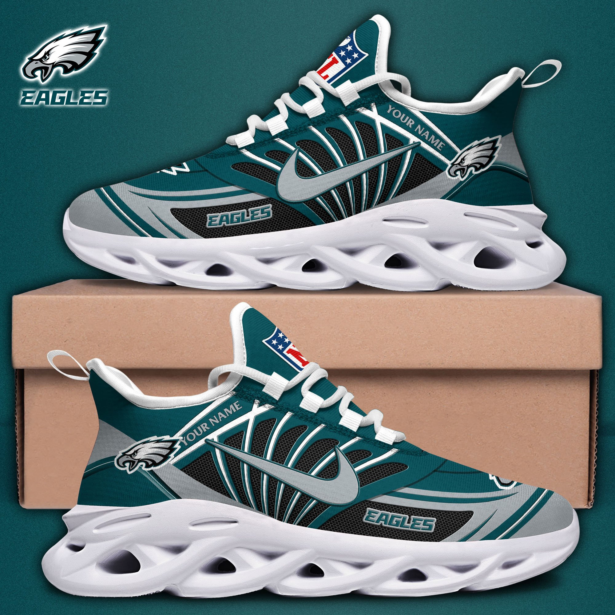 Philadelphia Eagles Black Max Soul Shoes 2025 Versions Custom Name 898