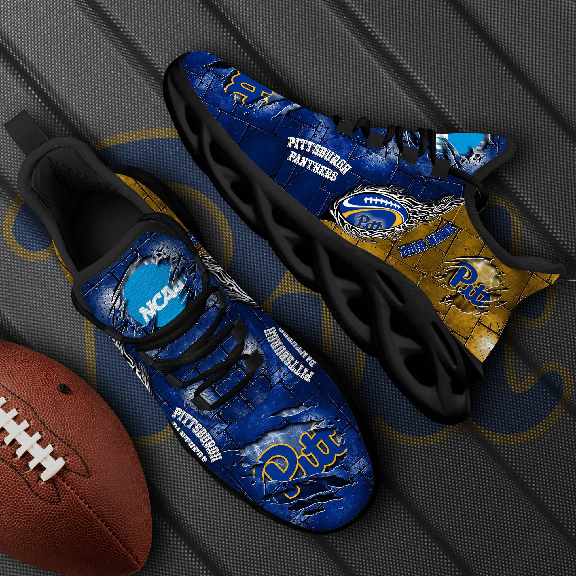 Pittsburgh Panthers Black Max Soul Shoes 2025 Versions, White Max Soul Shoes Custom Your Name PH879