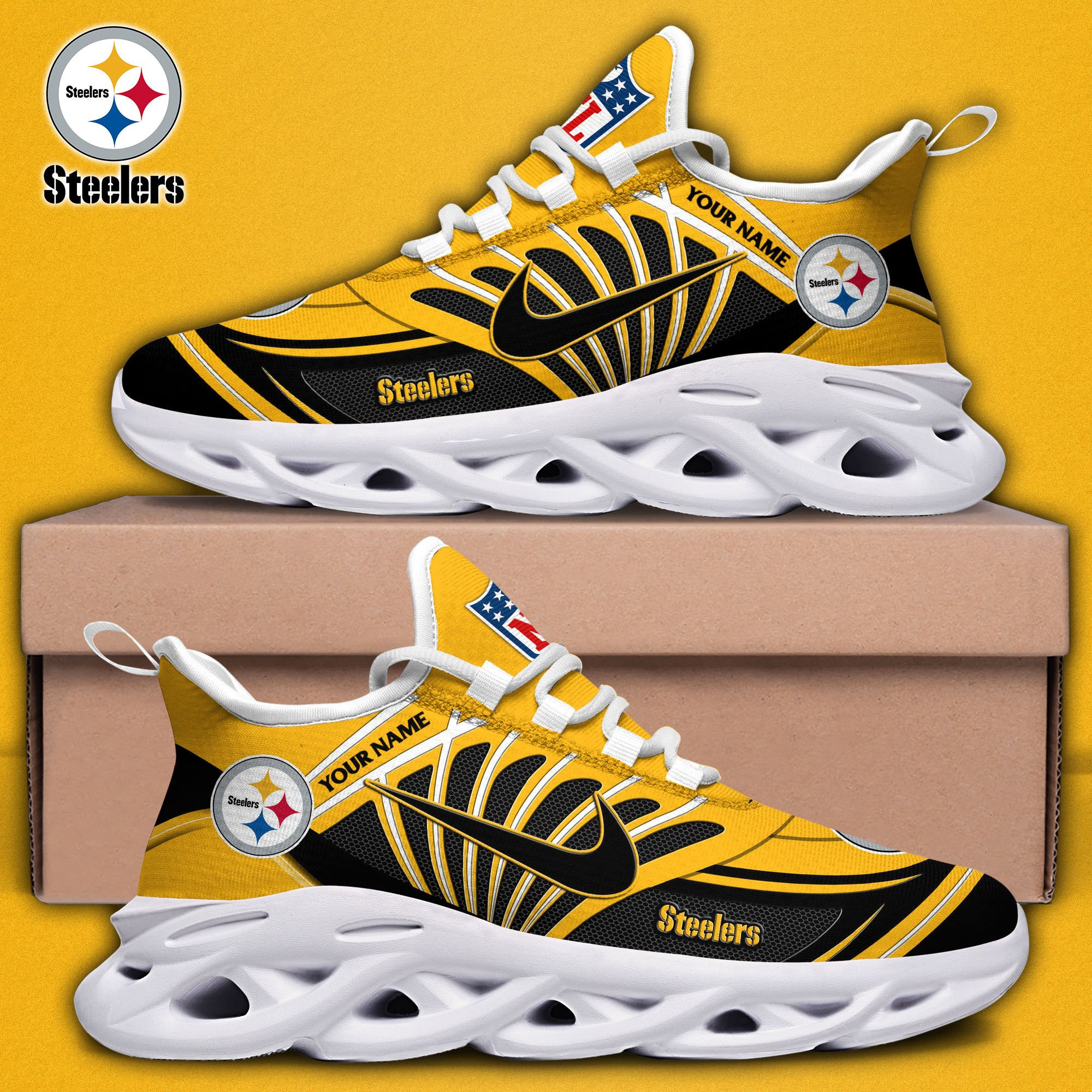 Pittsburgh Steelers Black Max Soul Shoes 2025 Versions Custom Name 898