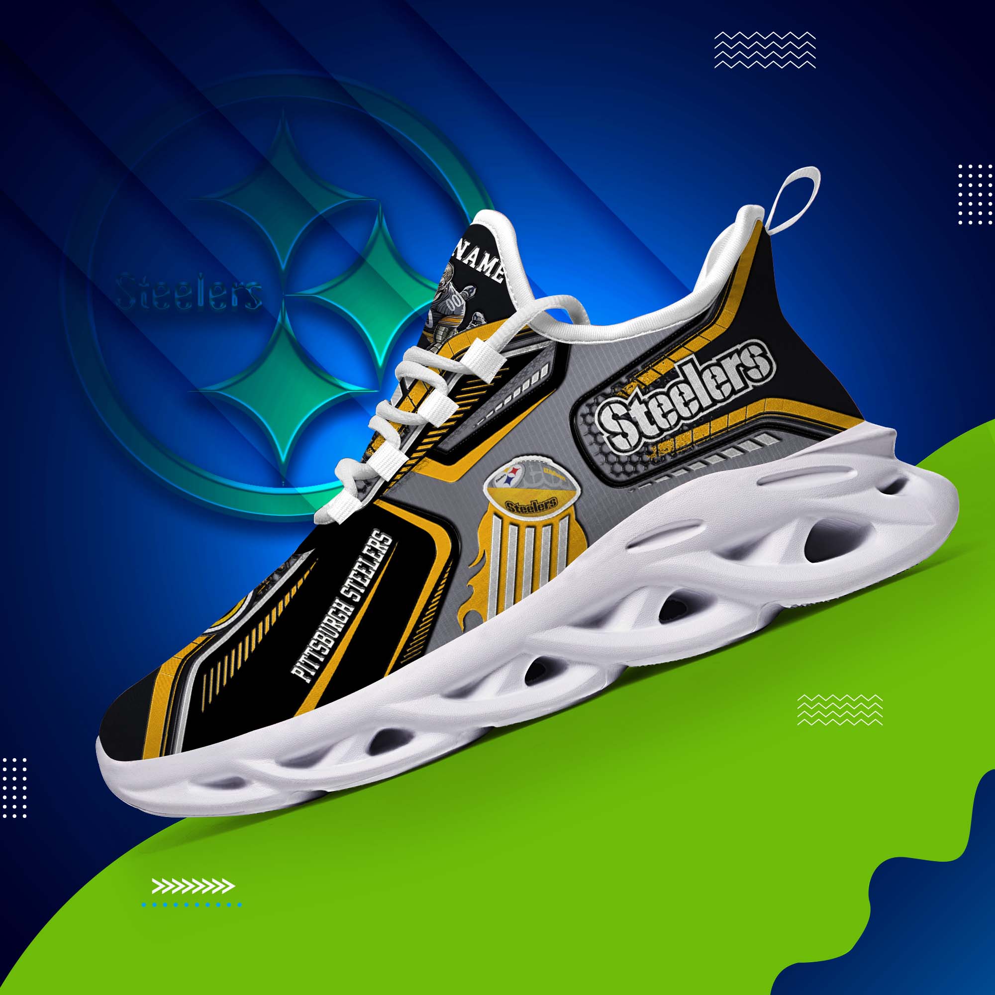 Pittsburgh Steelers White C Sneakers 2025 Version Personalized Your Name, Sport Sneakers , Sport Gifts PH605