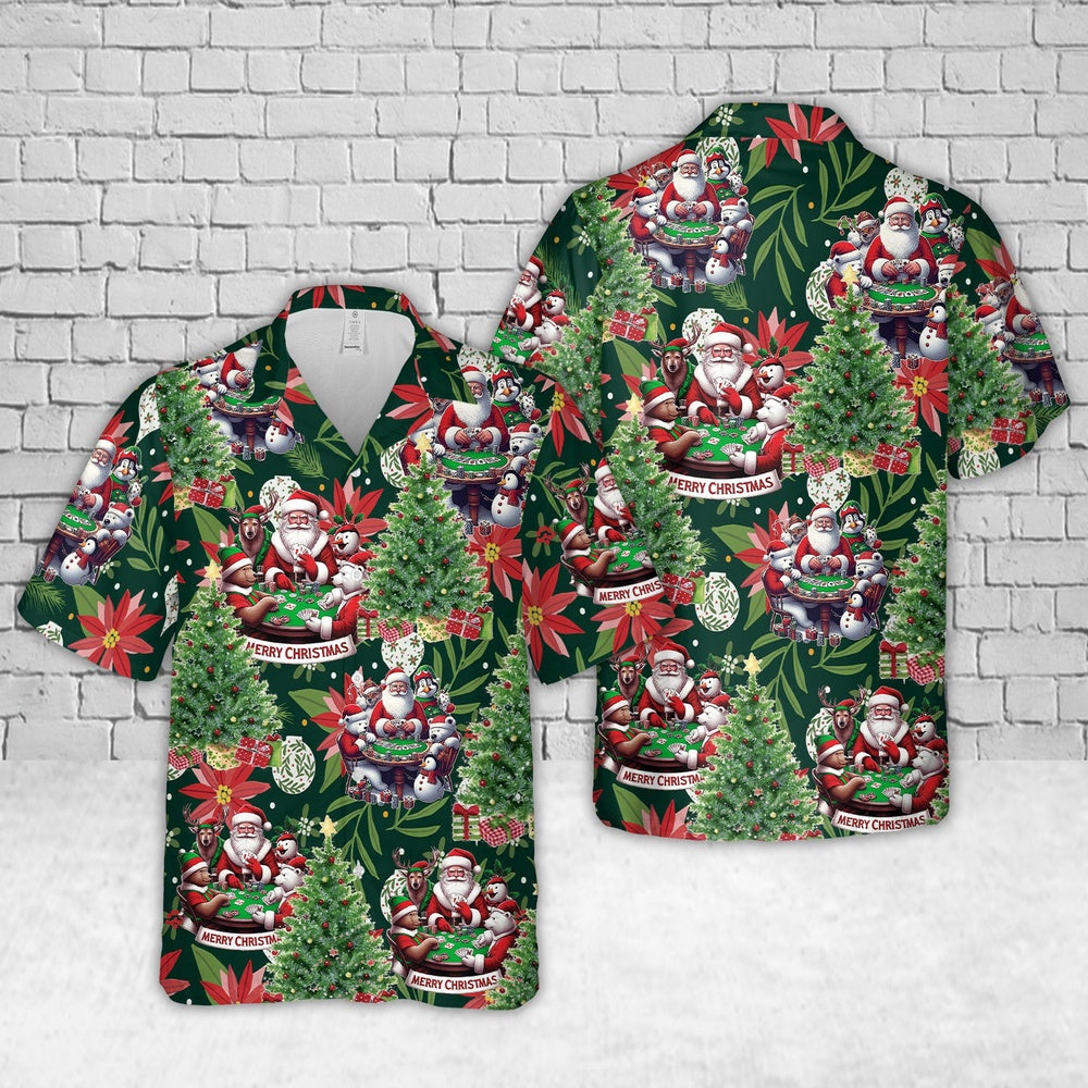 Poker Santa Christmas Hawaiian Shirt, Xmas Hawaiian Shirts, Christmas Aloha Shirts