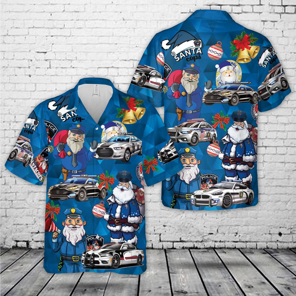 Police Car Christmas Hawaiian Shirt, Xmas Hawaiian Shirts, Christmas Aloha Shirts