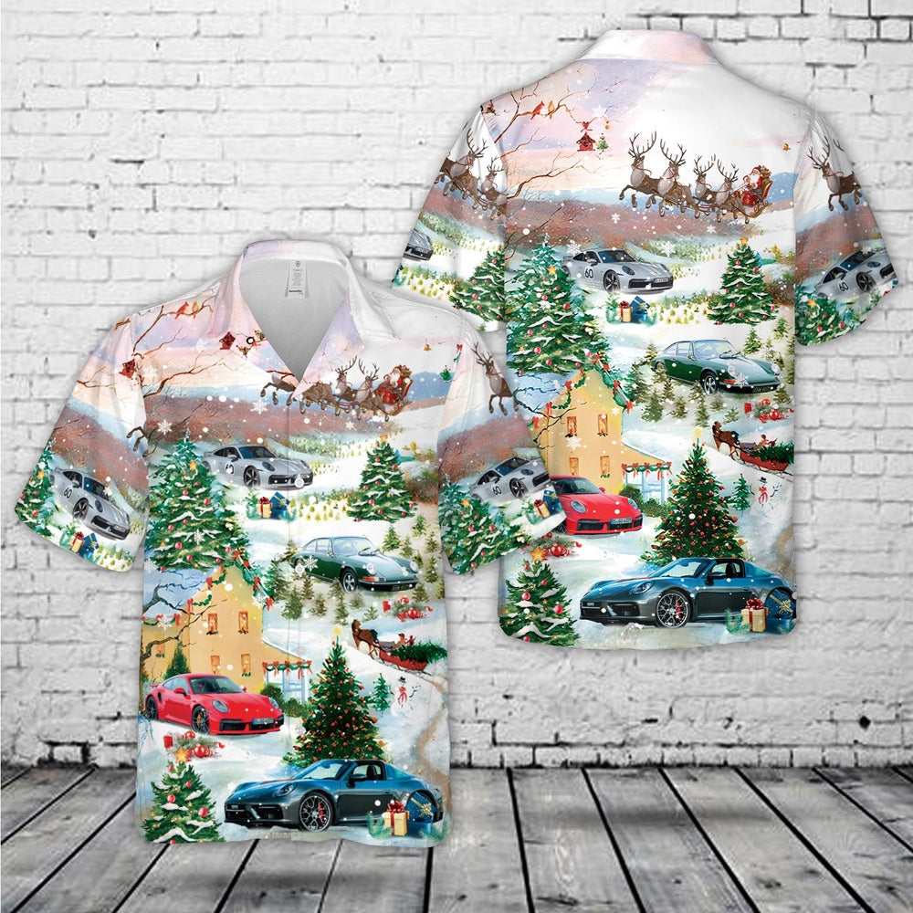 Porsche 911 Christmas Hawaiian Shirt, Xmas Hawaiian Shirts, Christmas Aloha Shirts