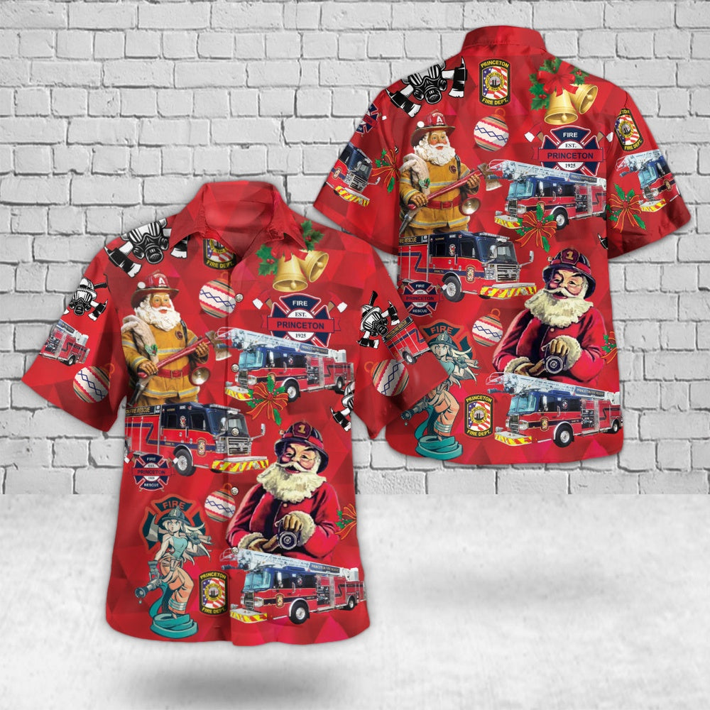 Princeton, Texas, Princeton Fire Department Christmas Hawaiian Shirt, Xmas Hawaiian Shirts, Christmas Aloha Shirts