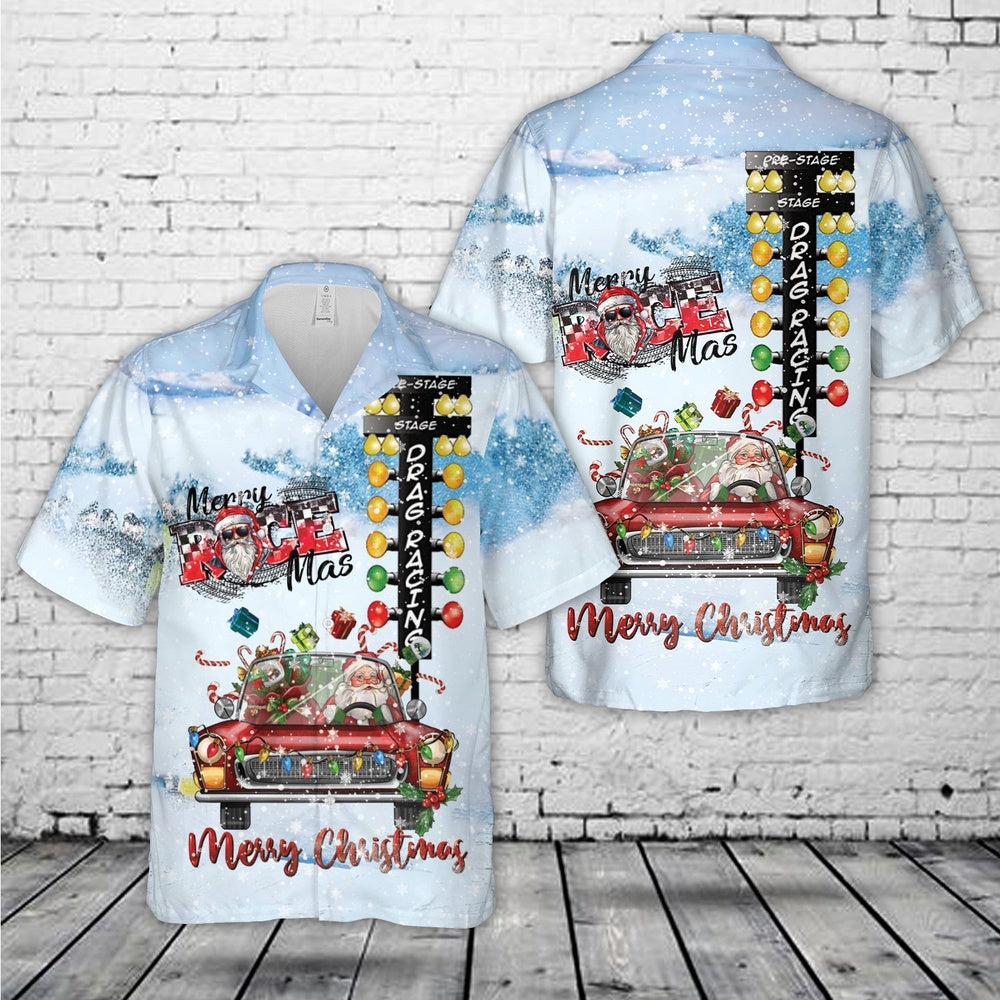 Racing Car Santa Claus Christmas Hawaiian Shirt, Xmas Hawaiian Shirts, Christmas Aloha Shirts