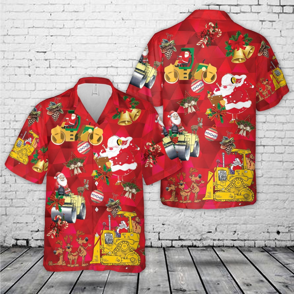 Road Construction Santa Christmas Hawaiian Shirt, Xmas Hawaiian Shirts, Christmas Aloha Shirts