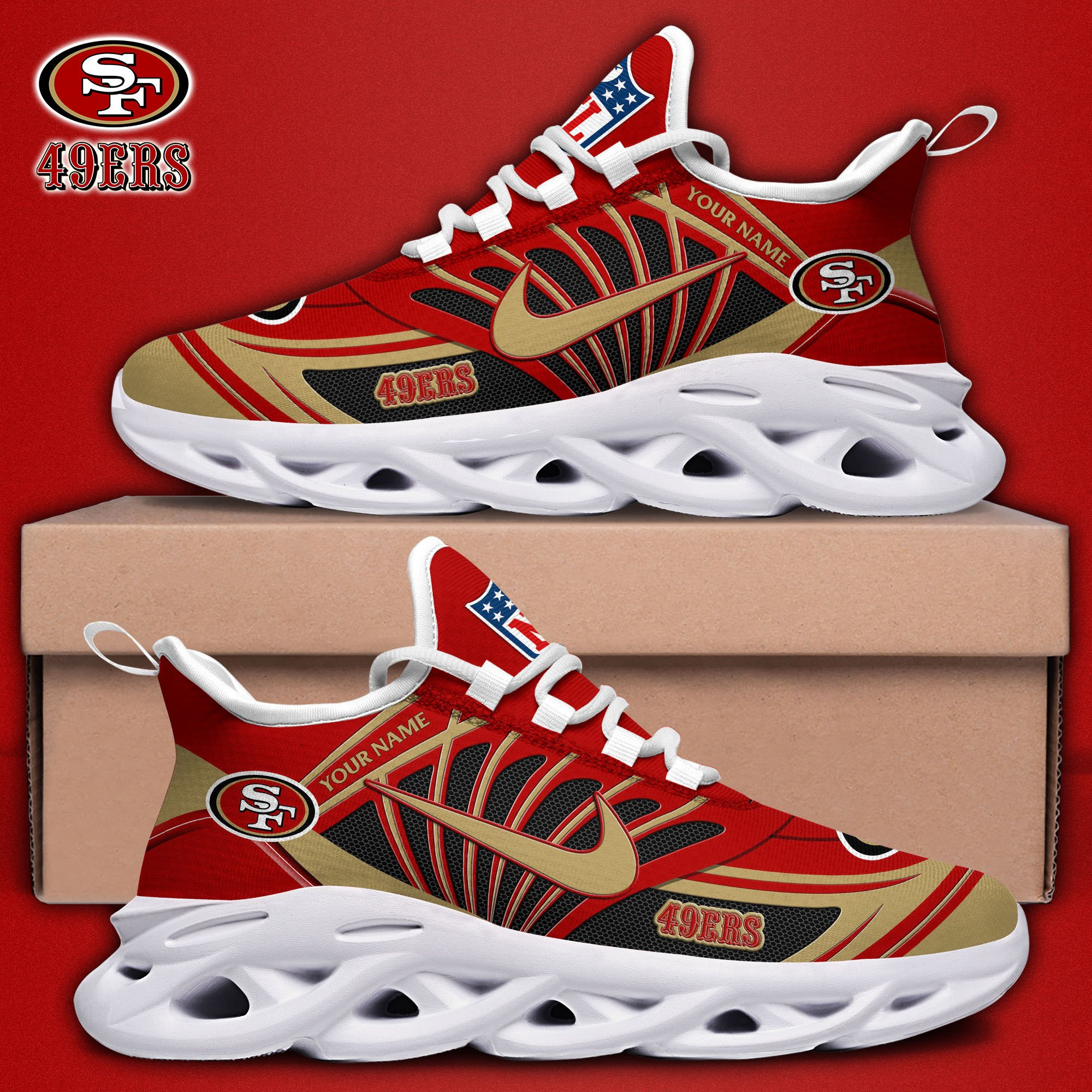 San Francisco 49Ers Black Max Soul Shoes 2025 Versions Custom Name 898