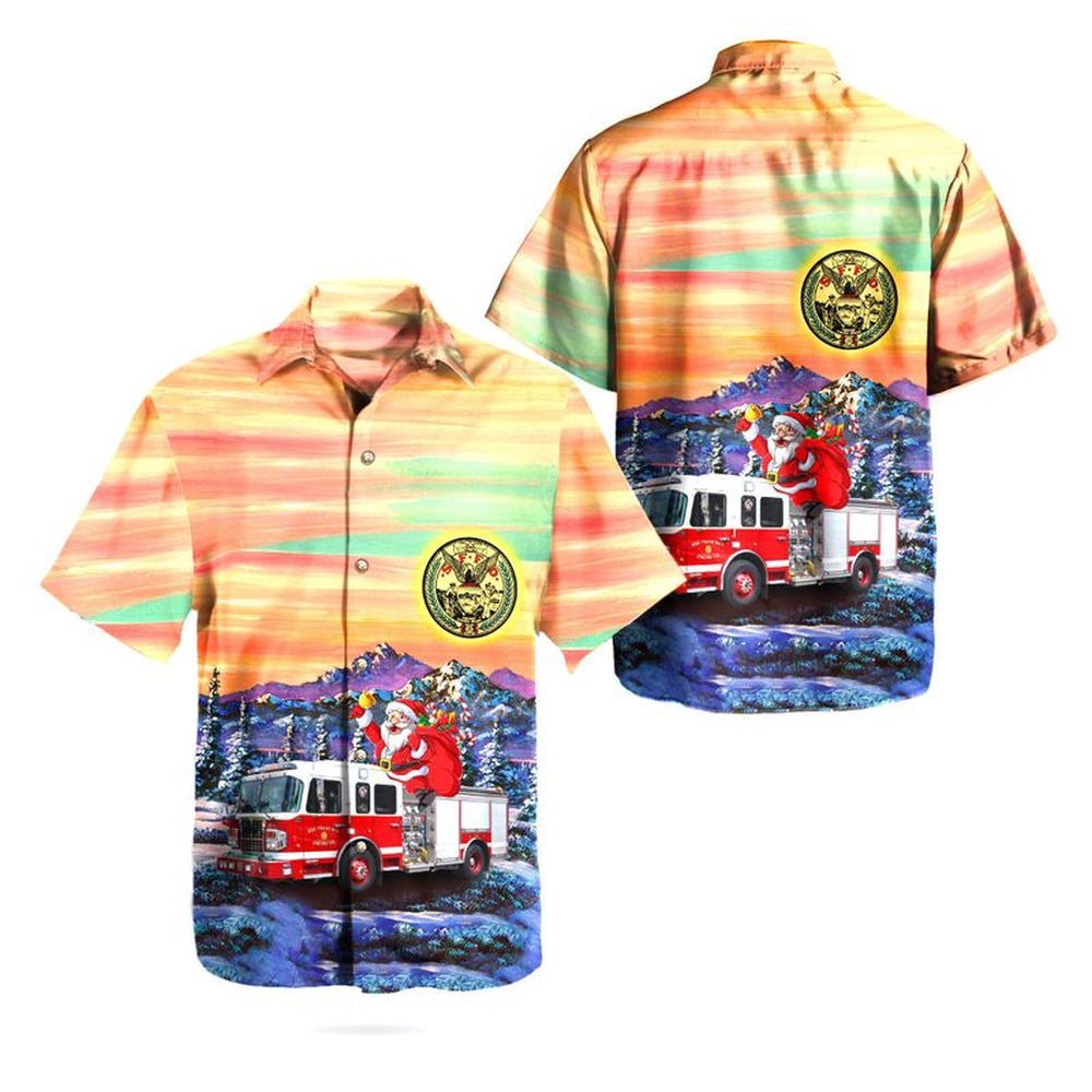 San Francisco Fire Department (SFFD) Fire Engine Christmas Hawaiian Shirt, Xmas Hawaiian Shirts, Christmas Aloha Shirts