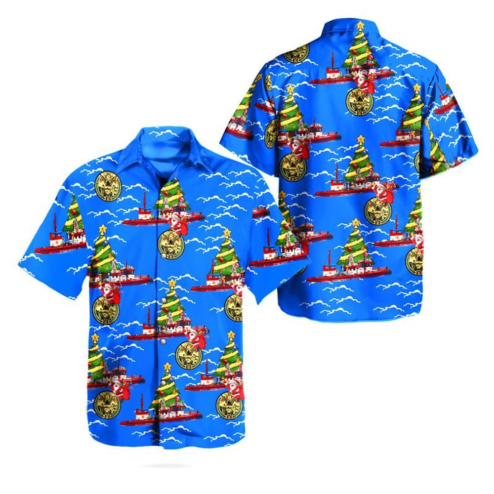 San Francisco Fire Department (SFFD) Phoenix Fireboat Christmas Hawaiian Shirt, Xmas Hawaiian Shirts, Christmas Aloha Shirts