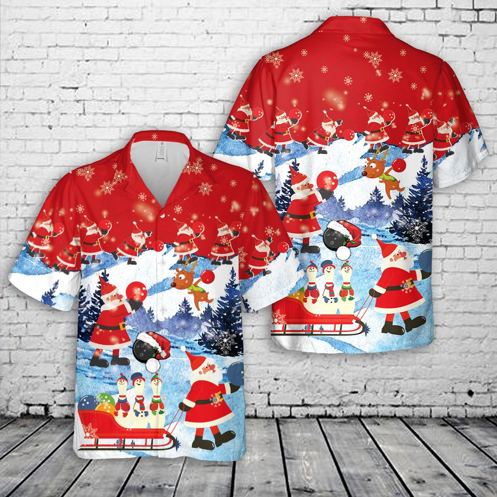 Santa Claus Bowling Christmas Hawaiian Shirt, Xmas Hawaiian Shirts, Christmas Aloha Shirts