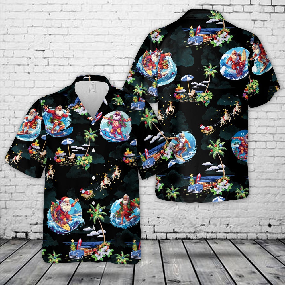 Santa Claus Surfing Christmas Hawaiian Shirt, Xmas Hawaiian Shirts, Christmas Aloha Shirts