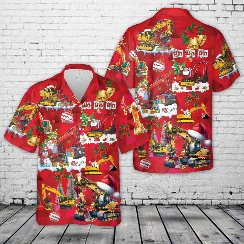 Santa Excavator Christmas Hawaiian Shirt, Xmas Hawaiian Shirts, Christmas Aloha Shirts