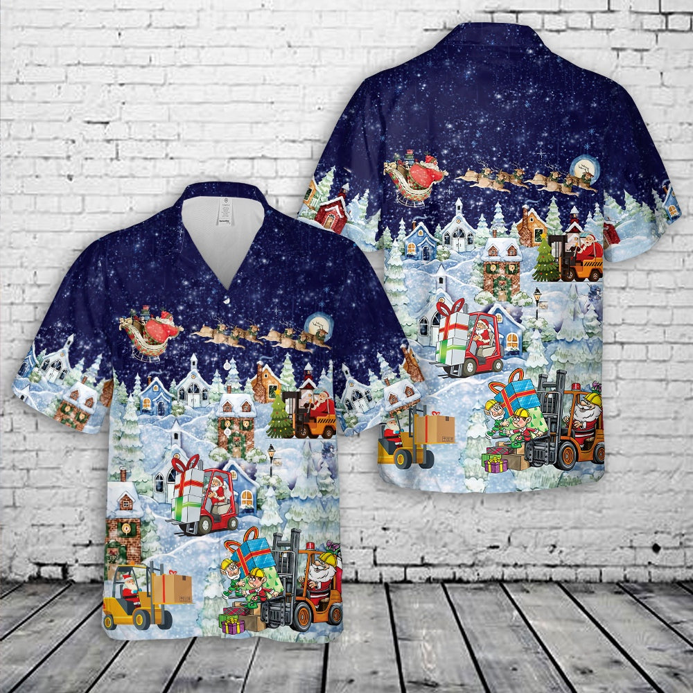 Santa Forklift Christmas Hawaiian Shirt, Xmas Hawaiian Shirts, Christmas Aloha Shirts