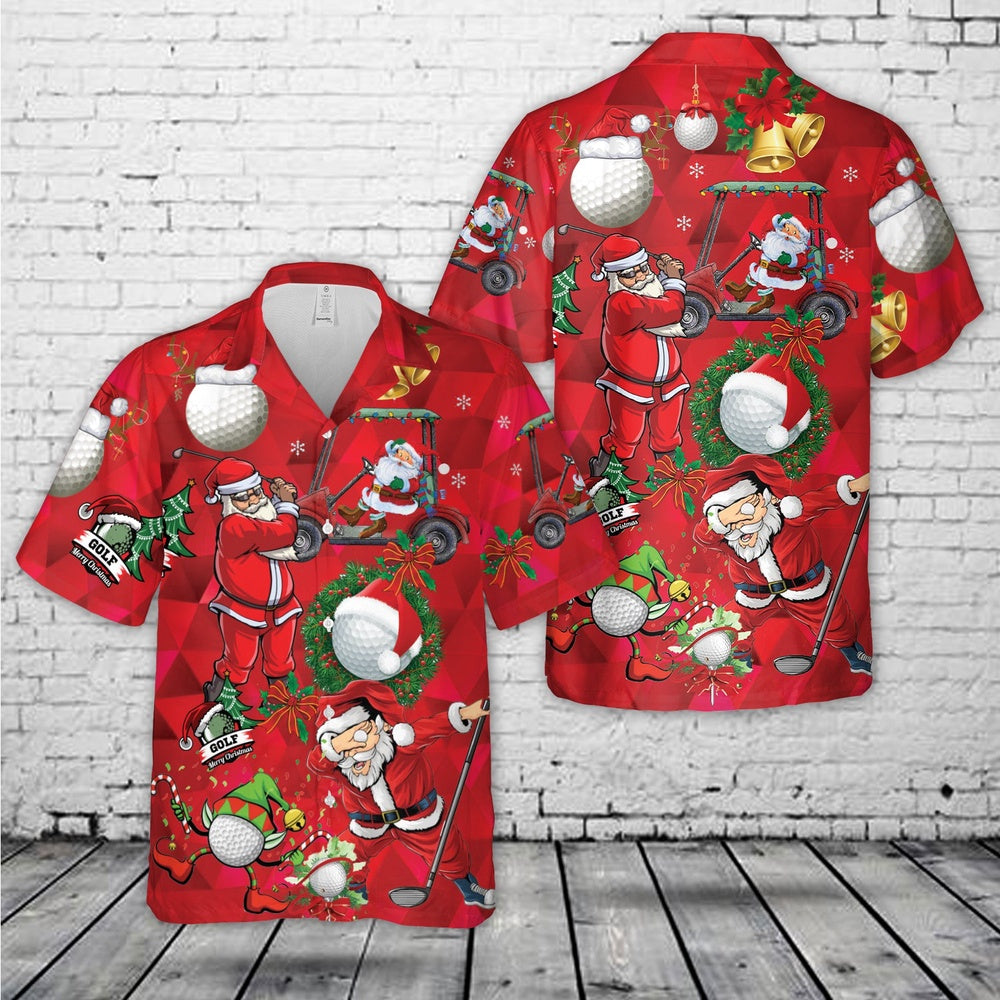 Santa Golf Christmas Hawaiian Shirt, Xmas Hawaiian Shirts, Christmas Aloha Shirts