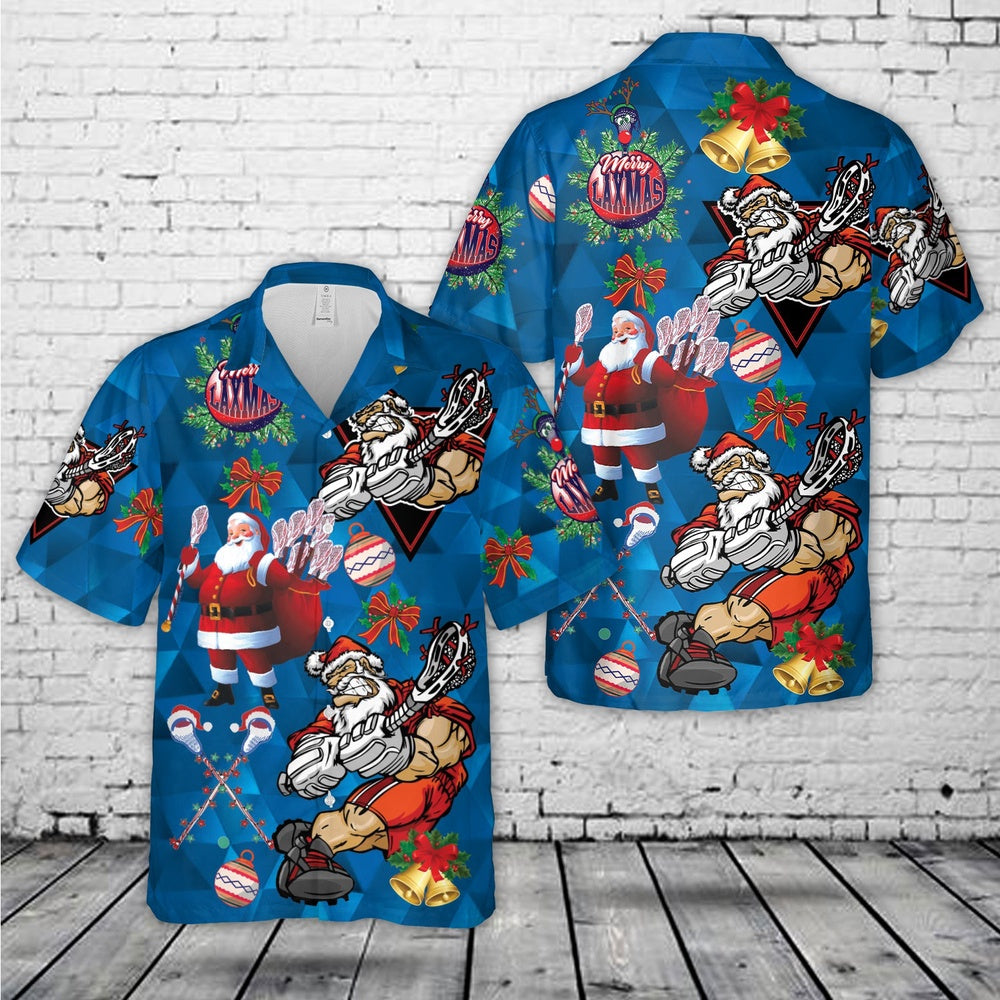 Santa Lacrosse Christmas Hawaiian Shirt, Xmas Hawaiian Shirts, Christmas Aloha Shirts