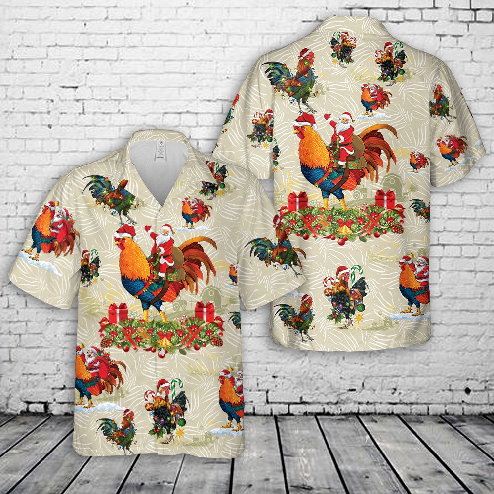 Santa Rooster Christmas Hawaiian Shirt, Xmas Hawaiian Shirts, Christmas Aloha Shirts