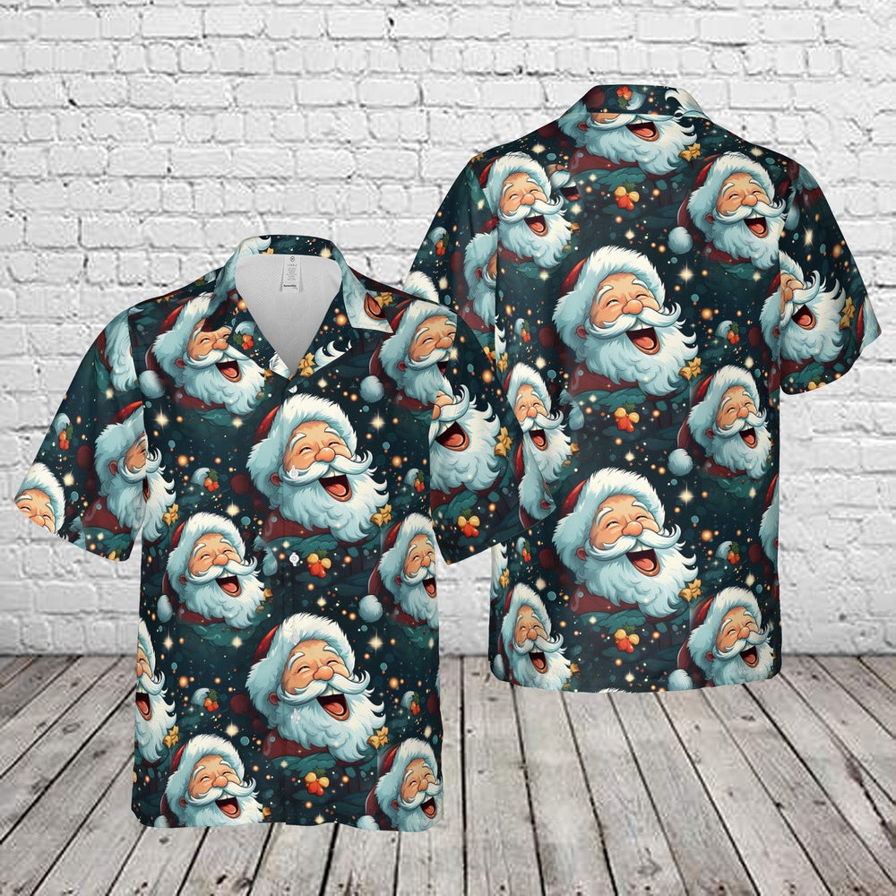 Santa Seamless Laughing Santa Claus Christmas Hawaiian Shirt, Xmas Hawaiian Shirts, Christmas Aloha Shirts