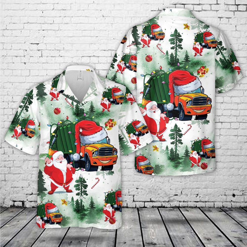 Santa Waste Management Garbage Truck Christmas Hawaiian Shirt, Xmas Hawaiian Shirts, Christmas Aloha Shirts