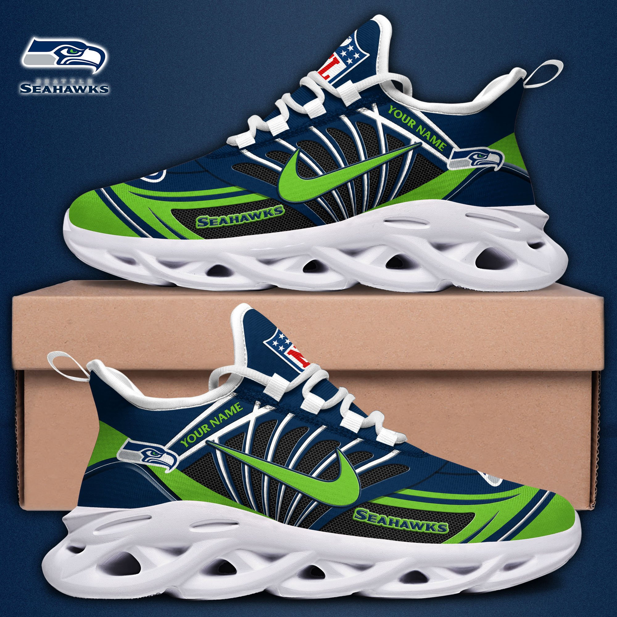 Seattle Seahawks Black Max Soul Shoes 2025 Versions Custom Name 898