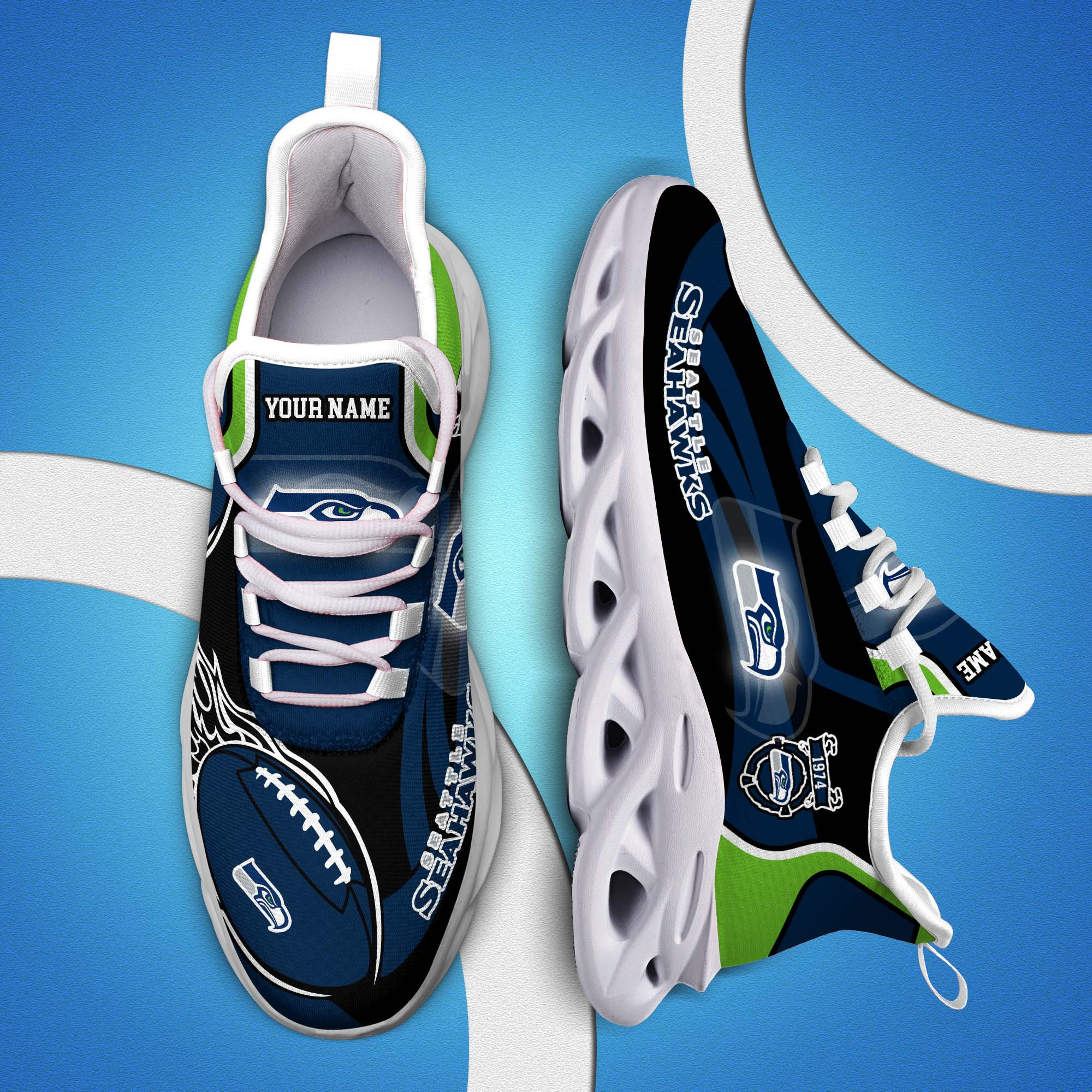 Seattle Seahawks White C Sneakers 2025 Version Personalized Your Name 090