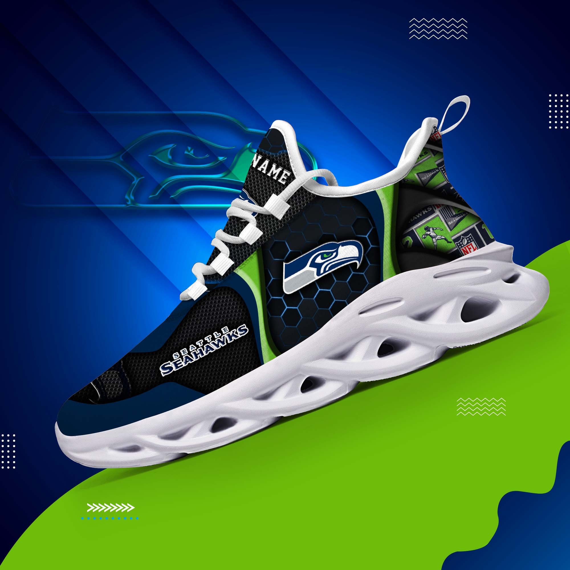 Seattle Seahawks White C Sneakers 2025 Version Personalized Your Name 432