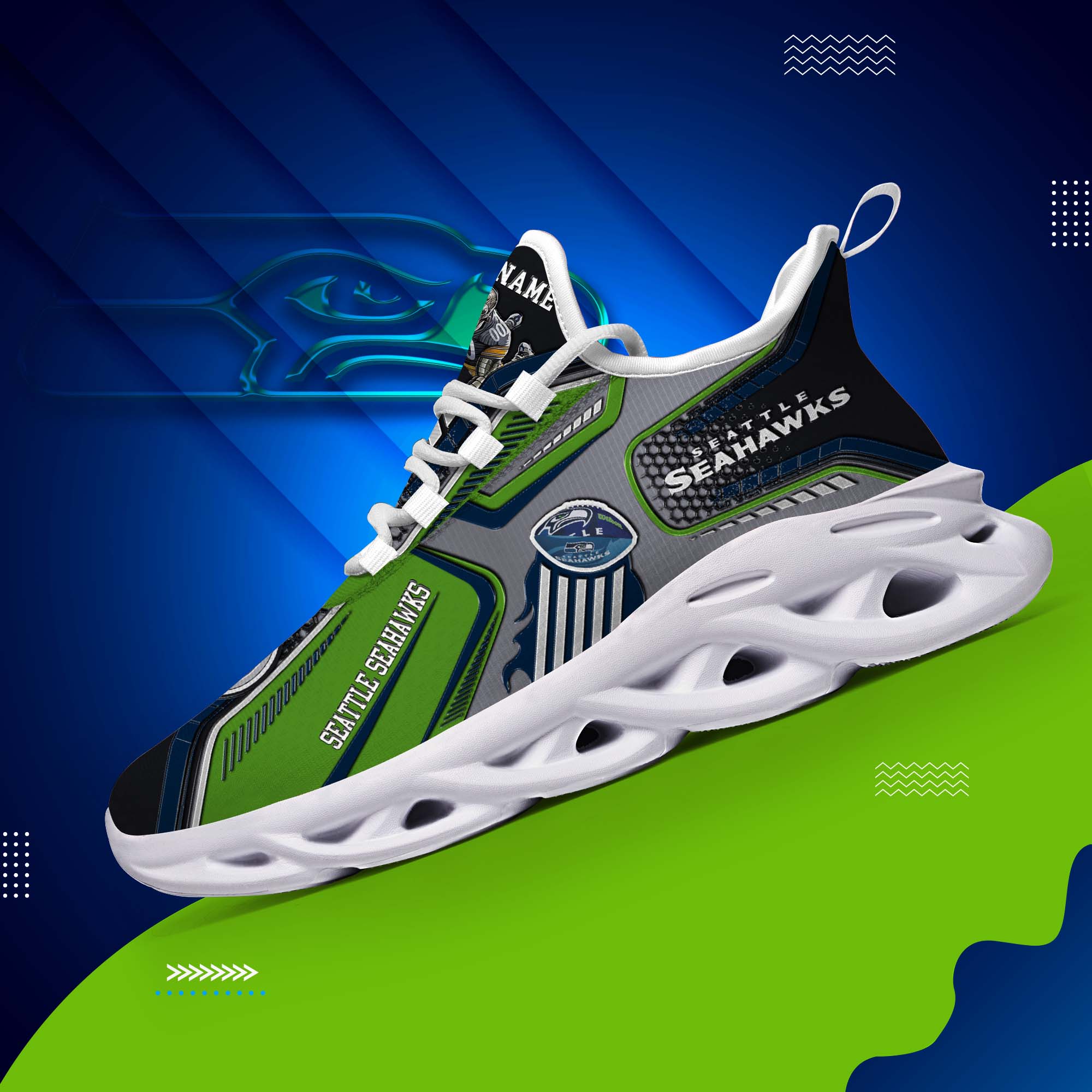 Seattle Seahawks White C Sneakers 2025 Version Personalized Your Name, Sport Sneakers , Sport Gifts PH605