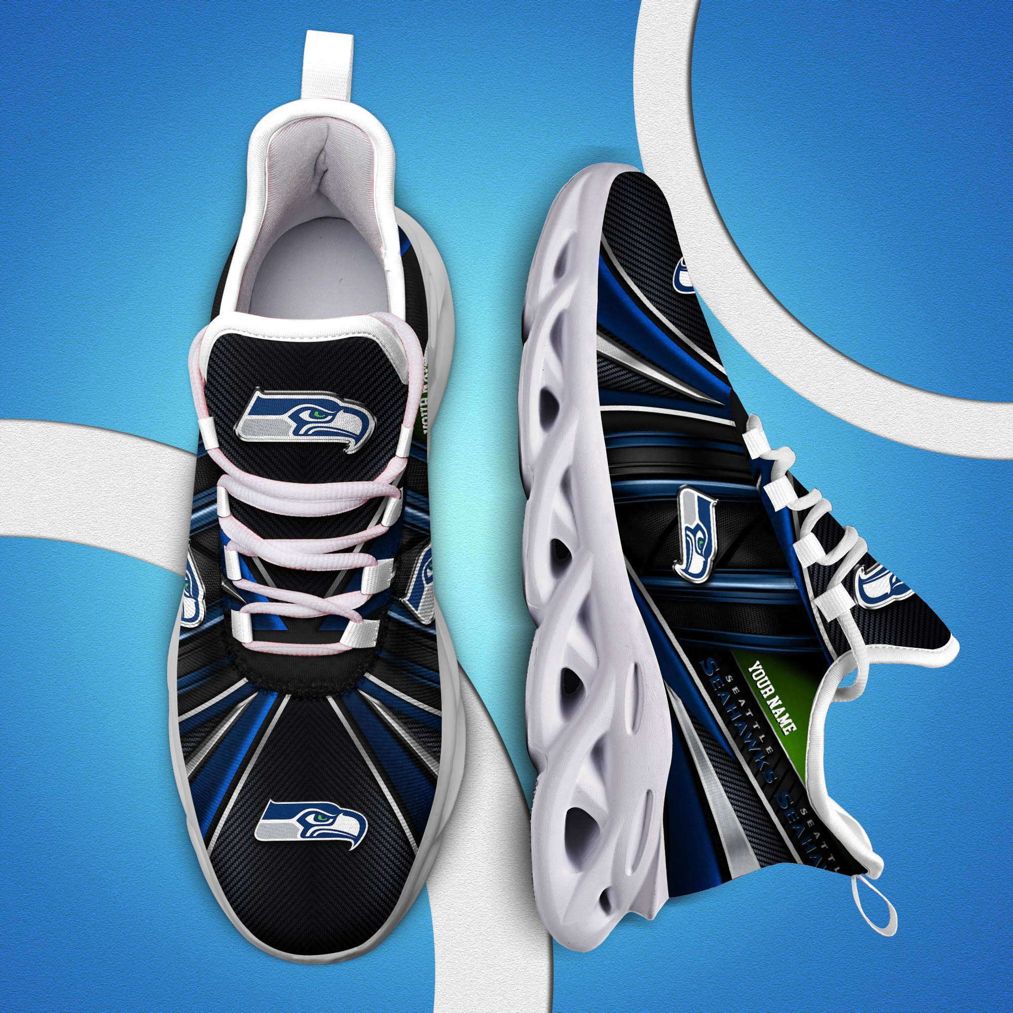 Seattle Seahawks White C Sneakers 2025 Version Personalized Your Name, Sport Team Sneakers, Sport Gifts PH892