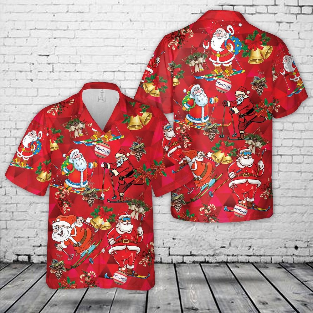 Ski Christmas Santa Claus Hawaiian Shirt, Xmas Hawaiian Shirts, Christmas Aloha Shirts